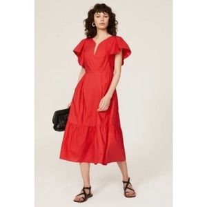 Marissa Webb Collective Red V-Neck Midi Dress